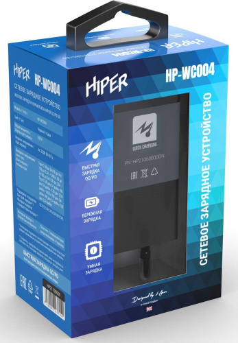 Сетевое зар./устр. Hiper HP-WC004 30W 3A+2.5A (PD+QC) USB-C/USB-A универсальное черный фото 2