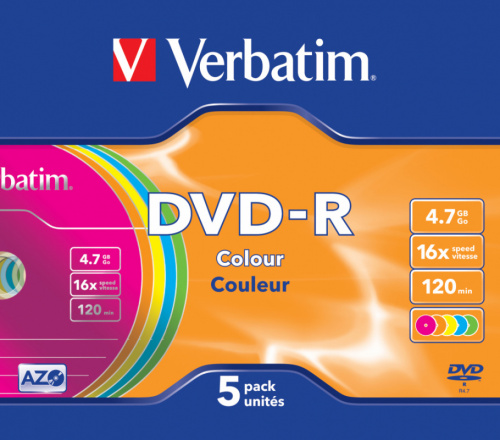 Диск DVD-R Verbatim 4.7Gb 16x Slim case (5шт) Color (43557) фото 2