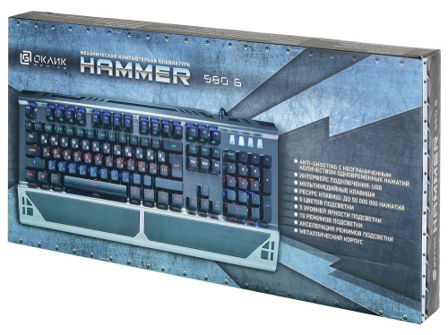 Клавиатура Оклик 980G HUMMER механическая серебристый/черный USB for gamer LED (подставка для запястий) (499580) фото 4