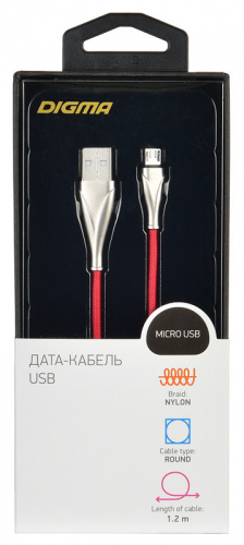 Кабель Digma USB A(m) micro USB B (m) 1.2м красный фото 4
