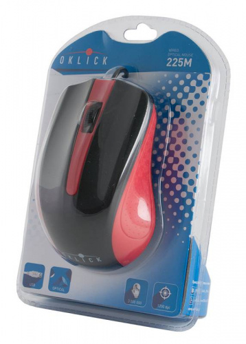 Мышь Оклик 225M черный/красный оптическая (1200dpi) USB для ноутбука (3but) фото 5