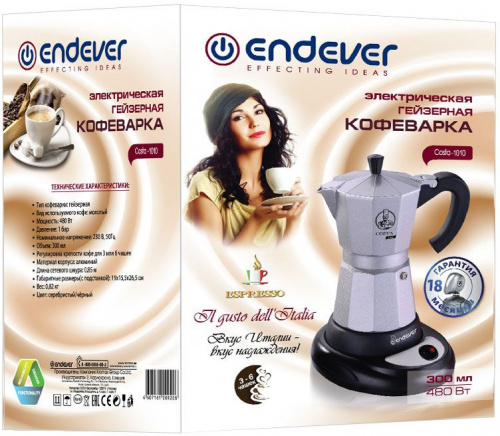 Кофеварка гейзерная Endever Costa-1010 480Вт черный/серебристый фото 2