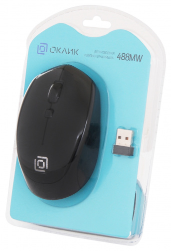 Мышь Оклик 488MW черный оптическая (1600dpi) беспроводная USB для ноутбука (4but) фото 2