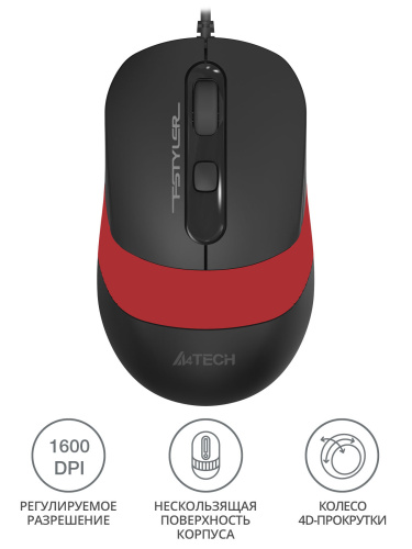 Мышь A4Tech Fstyler FM10 черный/красный оптическая (1600dpi) USB (4but) фото 2