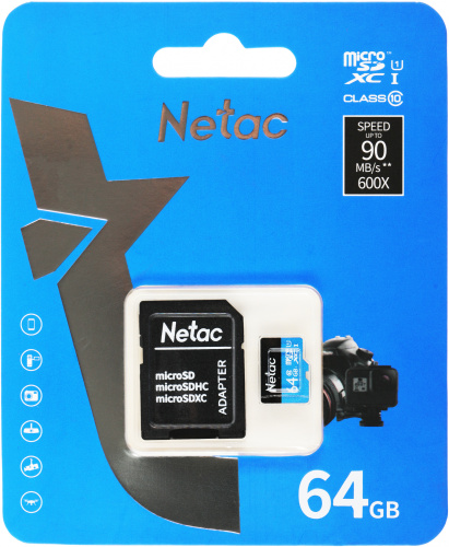 Флеш карта microSDXC 64GB Netac NT02P500STN-064G-R P500 + adapter фото 2