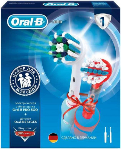 Набор электрических зубных щеток Oral-B Family Pro 500/D16.513.U + Vitality Kids D12.513K Cars голубой/малиновый фото 9