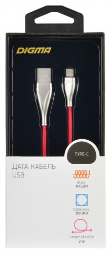 Кабель Digma USB A(m) USB Type-C (m) 3м красный фото 4