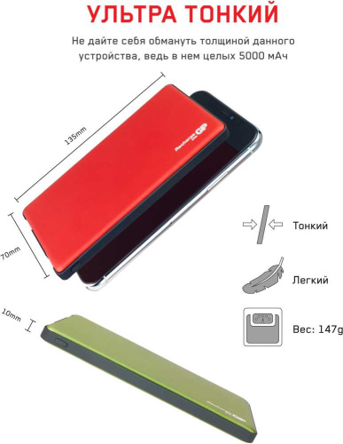 Мобильный аккумулятор GP Portable PowerBank MP05 5000mAh 2.1A 2xUSB красный (MP05MAR) фото 11