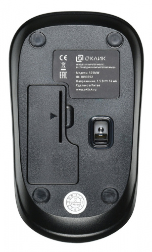 Мышь Оклик 525MW черный оптическая (1000dpi) беспроводная USB для ноутбука (3but) фото 5