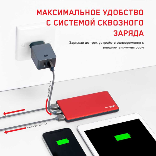 Мобильный аккумулятор GP Portable PowerBank MP05 5000mAh 2.1A 2xUSB красный (MP05MAR) фото 9