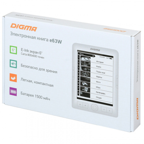 Электронная книга Digma E63W 6" E-Ink Carta 800x600 600MHz/4Gb/microSDHC белый фото 7