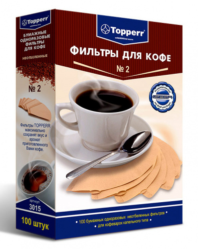 Фильтры для кофе для кофеварок капельного типа Topperr №2 3015 неотбеленные 1x2 (упак.:100шт)