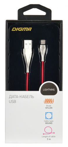 Кабель Digma USB (m)-Lightning (m) 3м красный фото 5