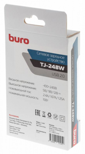 Сетевое зар./устр. Buro TJ-248W 15W 2.4A (QC) USB-A универсальное белый фото 2