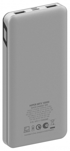 Мобильный аккумулятор Hiper MFX 10000 10000mAh 3A QC PD 2xUSB серебристый (MFX 10000 SILVER) фото 2