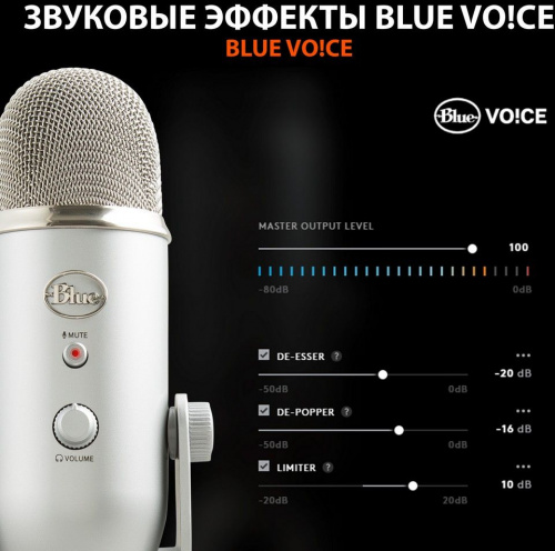 Микрофон проводной Blue Yeti серебристый фото 20