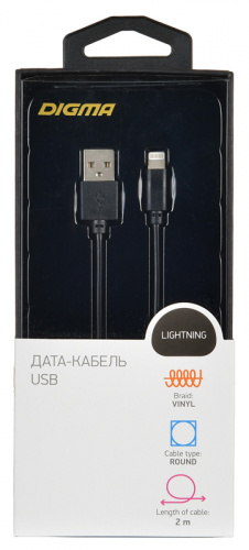 Кабель Digma LIGHT-2M-BLK USB (m)-Lightning (m) 2м черный фото 3