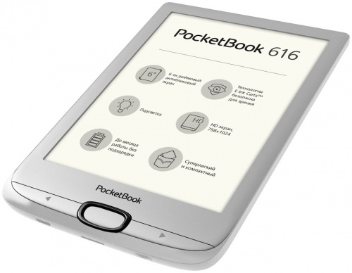 Электронная книга PocketBook 616 6" E-Ink Carta 1024x758 1Ghz 256Mb/8Gb/microSDHC/подсветка дисплея серебристый фото 5