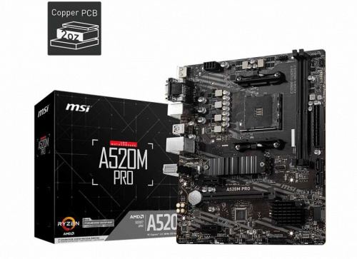 Материнская плата MSI A520M PRO Soc-AM4 AMD A520 2xDDR4 mATX AC`97 8ch(7.1) GbLAN RAID+VGA+HDMI+DP фото 5
