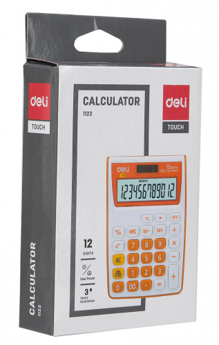 Калькулятор настольный Deli E1122/OR оранжевый 12-разр. фото 5