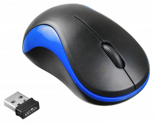 Мышь Оклик 605SW черный/синий оптическая (1200dpi) беспроводная USB для ноутбука (3but) фото 2
