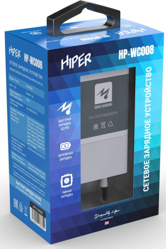 Сетевое зар./устр. Hiper HP-WC008 3A+2.5A (PD+QC) USB-C/USB-A универсальное белый фото 2