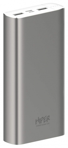 Мобильный аккумулятор Hiper METAL 20K 20000mAh 2.4A серебристый (METAL 20K SILVER)