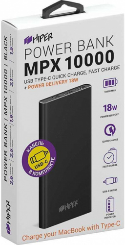 Мобильный аккумулятор Hiper MPX10000 Li-Pol 10000mAh 3A+3A+2.4A черный 2xUSB фото 3