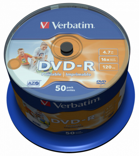 Диск DVD-R Verbatim 4.7Gb 16x Cake Box (50шт) Printable (43533) фото 2