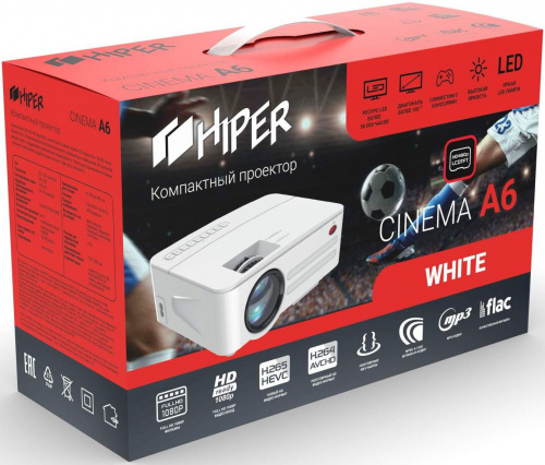 Проектор Hiper Cinema A6 White LCD 2500Lm (800x480) 1800:1 ресурс лампы:50000часов 2xUSB typeA 1xHDMI 1кг фото 5
