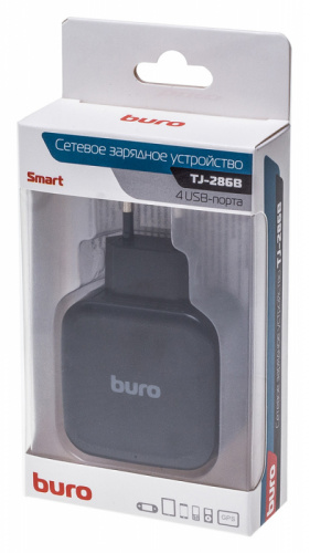 Сетевое зар./устр. Buro TJ-286B Smart 25W 5A 4xUSB универсальное черный (TJ-286B) фото 2