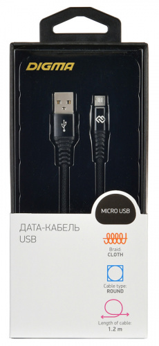 Кабель Digma MICROUSB-1.2M-BRAIDED-BLK USB (m)-micro USB (m) 1.2м черный фото 3