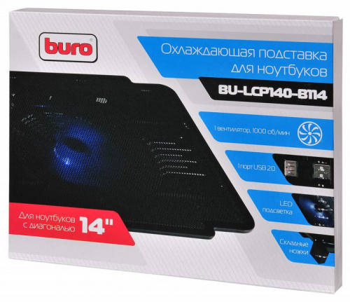Подставка для ноутбука Buro BU-LCP140-B114 14"335x265x23мм 1xUSB 1x 140ммFAN металлическая сетка/пластик черный фото 3
