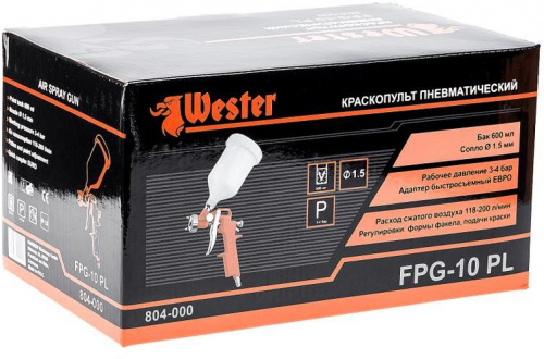 Краскораспылитель Wester FPG-10PL 200л/мин соп.:1.5мм бак:0.6л оранжевый фото 2