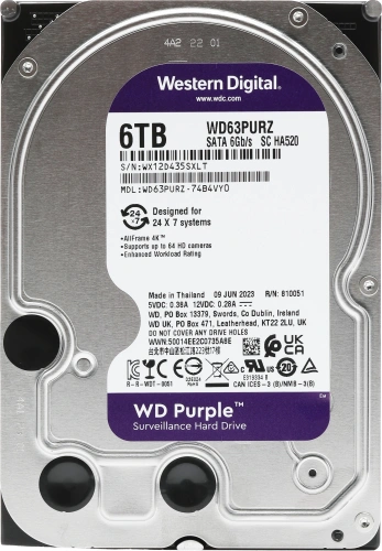Жесткий диск WD SATA-III 6TB WD63PURZ Surveillance Purple (5640rpm) 256Mb 3.5" фото 5
