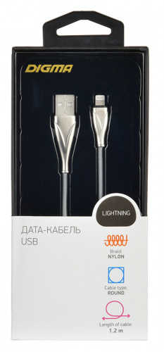 Кабель Digma USB A(m) Lightning (m) 1.2м серебристый фото 3
