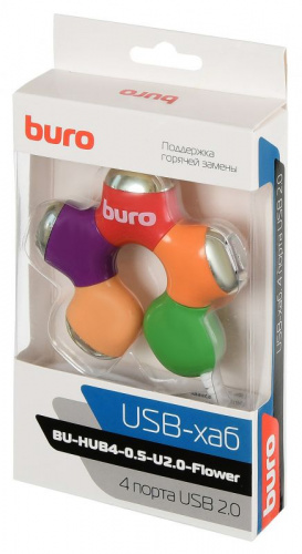 Разветвитель USB 2.0 Buro BU-HUB4-0.5-U2.0-Flower 4порт. разноцветный фото 2