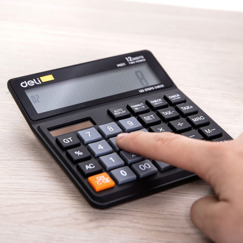 Калькулятор бухгалтерский Deli EM01120 черный 12-разр. фото 3