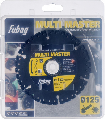 Отрезной диск универсальный Fubag Multi Master (88125-3) d=125мм d(посад.)=22.23мм (угловые шлифмашины) фото 2