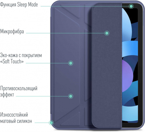 Чехол BoraSCO для Apple iPad Air 2020 Tablet Case термопластичный полиуретан темно-синий (39509) фото 4
