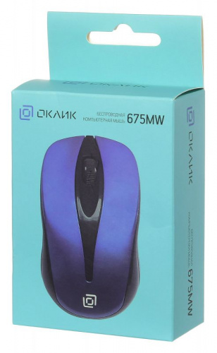 Мышь Оклик 675MW черный/синий оптическая (1200dpi) беспроводная USB для ноутбука (3but) фото 3