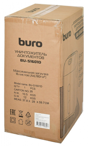 Шредер Buro Office BU-S1601D (секр.P-4)/фрагменты/16лист./18лтр./пл.карты/CD фото 3