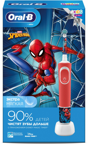 Зубная щетка электрическая Oral-B Kids Spiderman красный фото 2