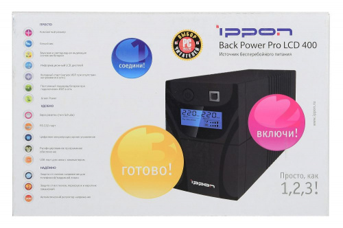 Источник бесперебойного питания Ippon Back Power Pro LCD 400 240Вт 400ВА черный фото 5