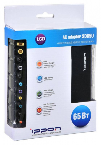 Блок питания Ippon SD65U автоматический 65W 15V-19.5V 11-connectors 3.5A 1xUSB 2.1A от бытовой электросети LСD индикатор фото 4