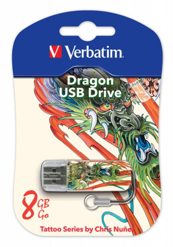Флеш Диск Verbatim 8Gb Store n Go Mini Tattoo Dragon 49884 USB2.0 белый/узор