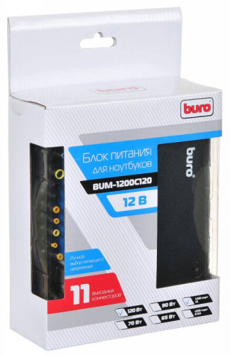 Блок питания Buro BUM-1200C120 ручной 120W 15V-24V 11-connectors 5A 1xUSB 2A от прикуривателя фото 3